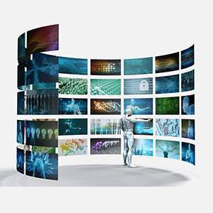 360-degree videography display showcasing products at a trade show booth