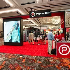 30x30 Trade Show Exhibit for Pepperball at Shot Show 2026, designed and built by exponents in Las Vegas, NV