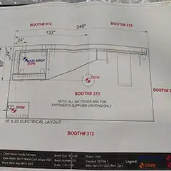 Trade show booth graphic design planning sketch for brand messaging