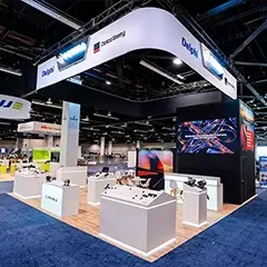 Using clear booth graphics and overhead branding for better visibility