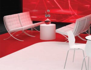 xhibit flooring design with custom cutouts and visual branding
