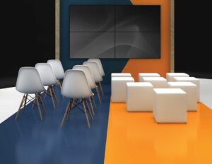 Custom vinyl flooring with branded booth graphics