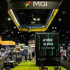 MGI 20×30 trade show booth at PGA Show with bold themed graphics