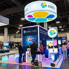 Elastic 20×30 booth rental at Black Hat with vibrant lighting design