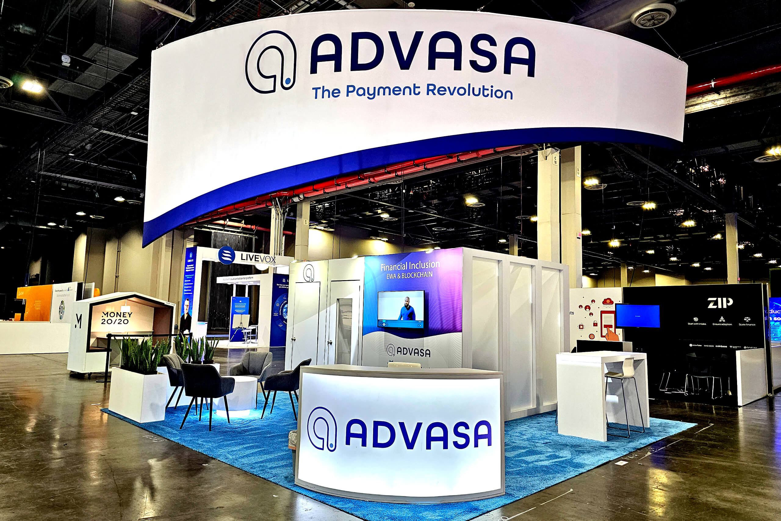 ADVASA 20x20 trade show booth rental at Money20/20 show