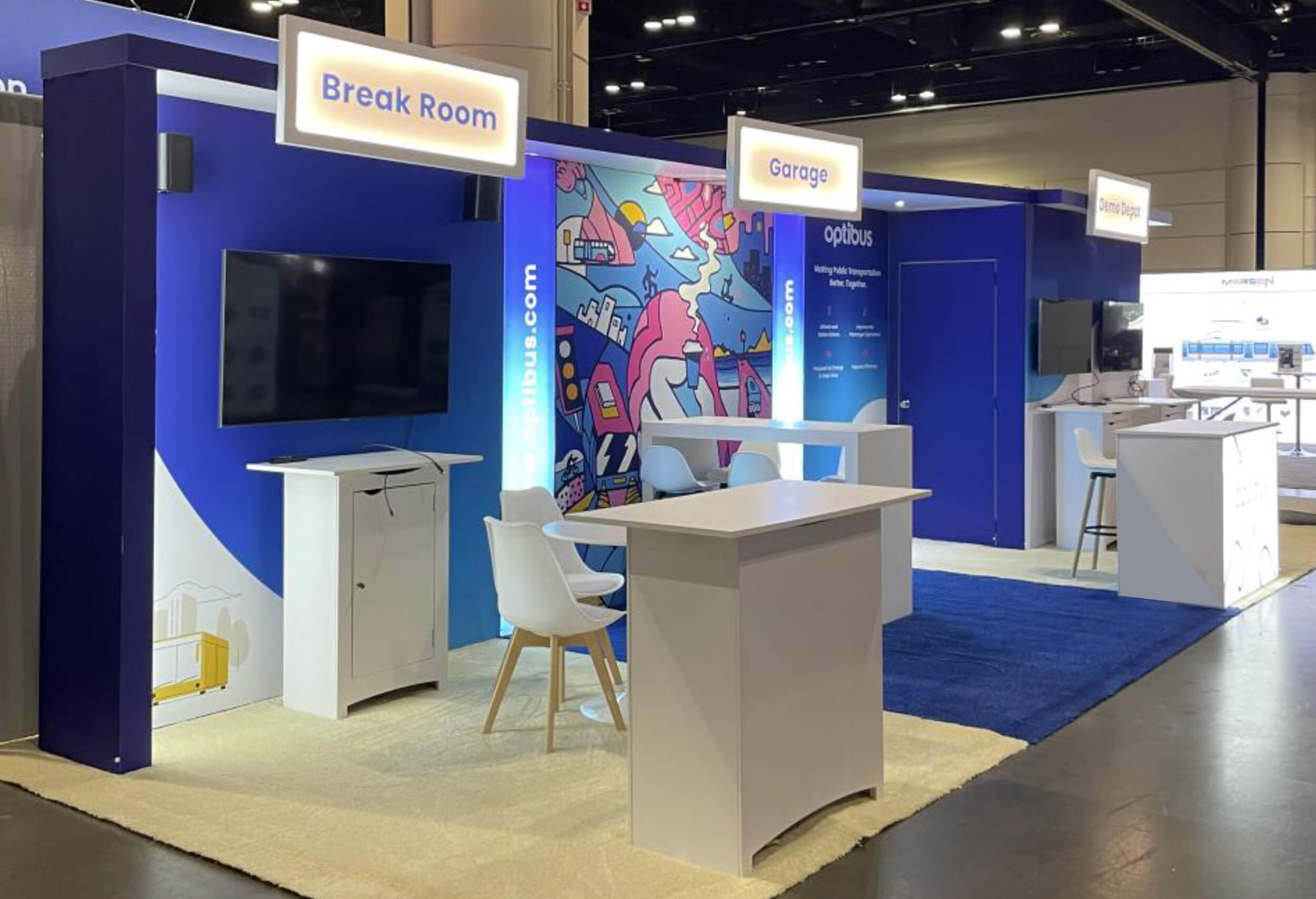 Optibus 10x30 custom trade show displays rental at APTA Transform Conference