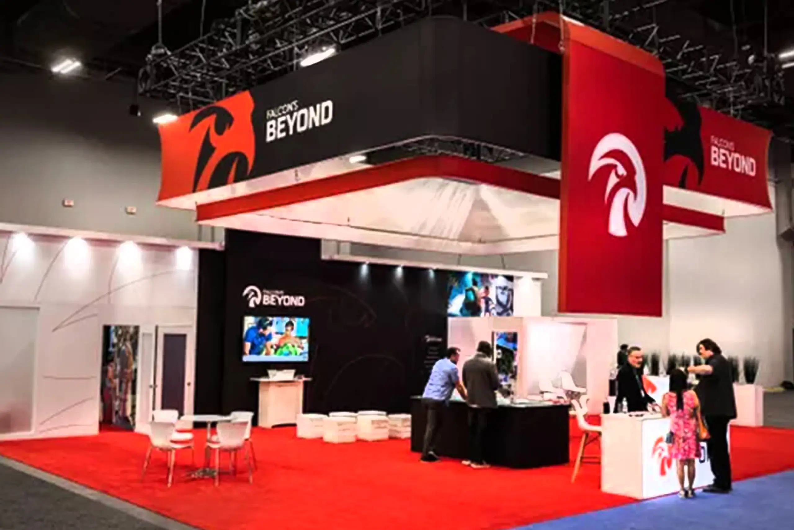 Falcons Beyond 50x50 custom exhibit rentals at Licensing Expo