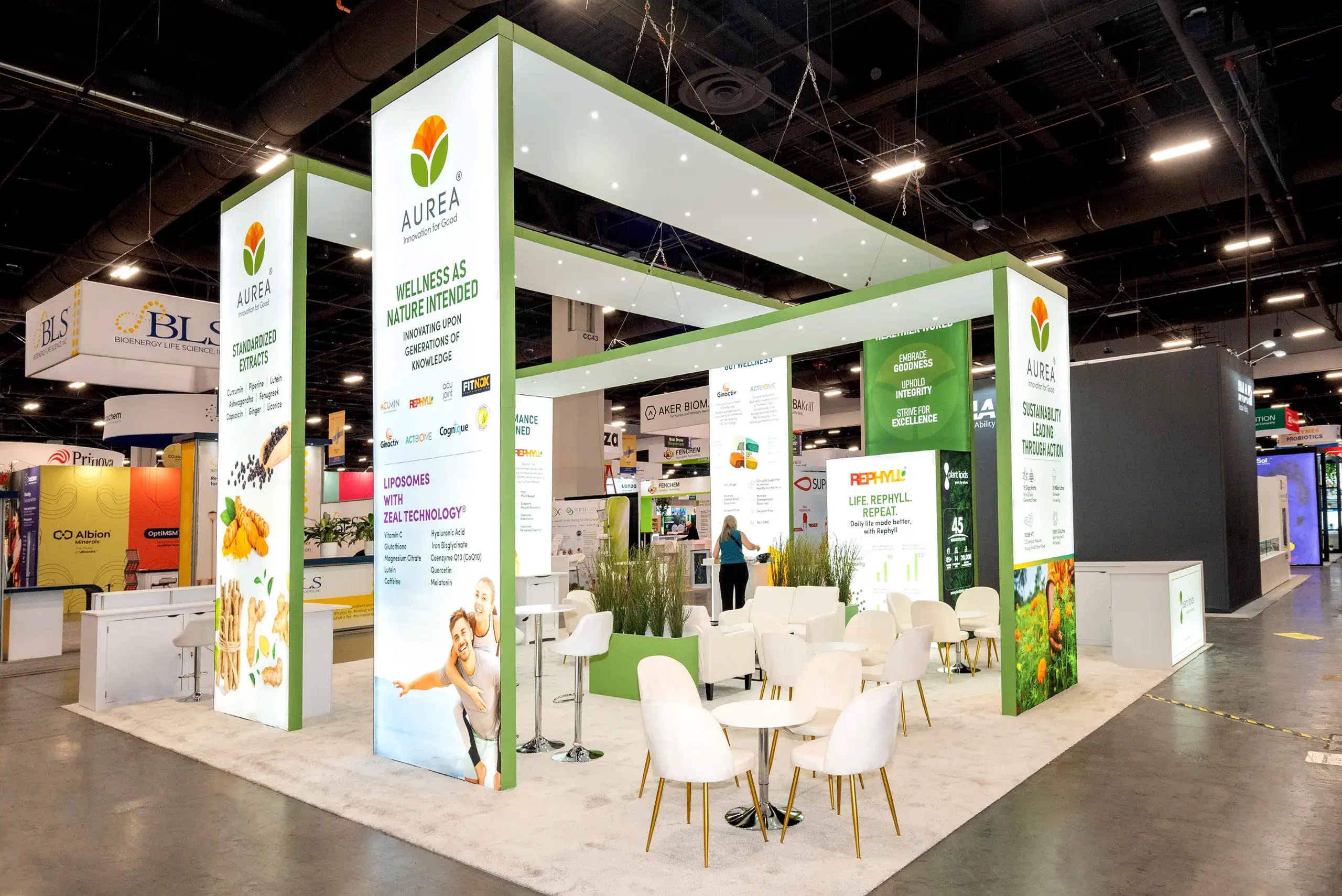 AUREA 30x30 custom booth rental at SupplySide West