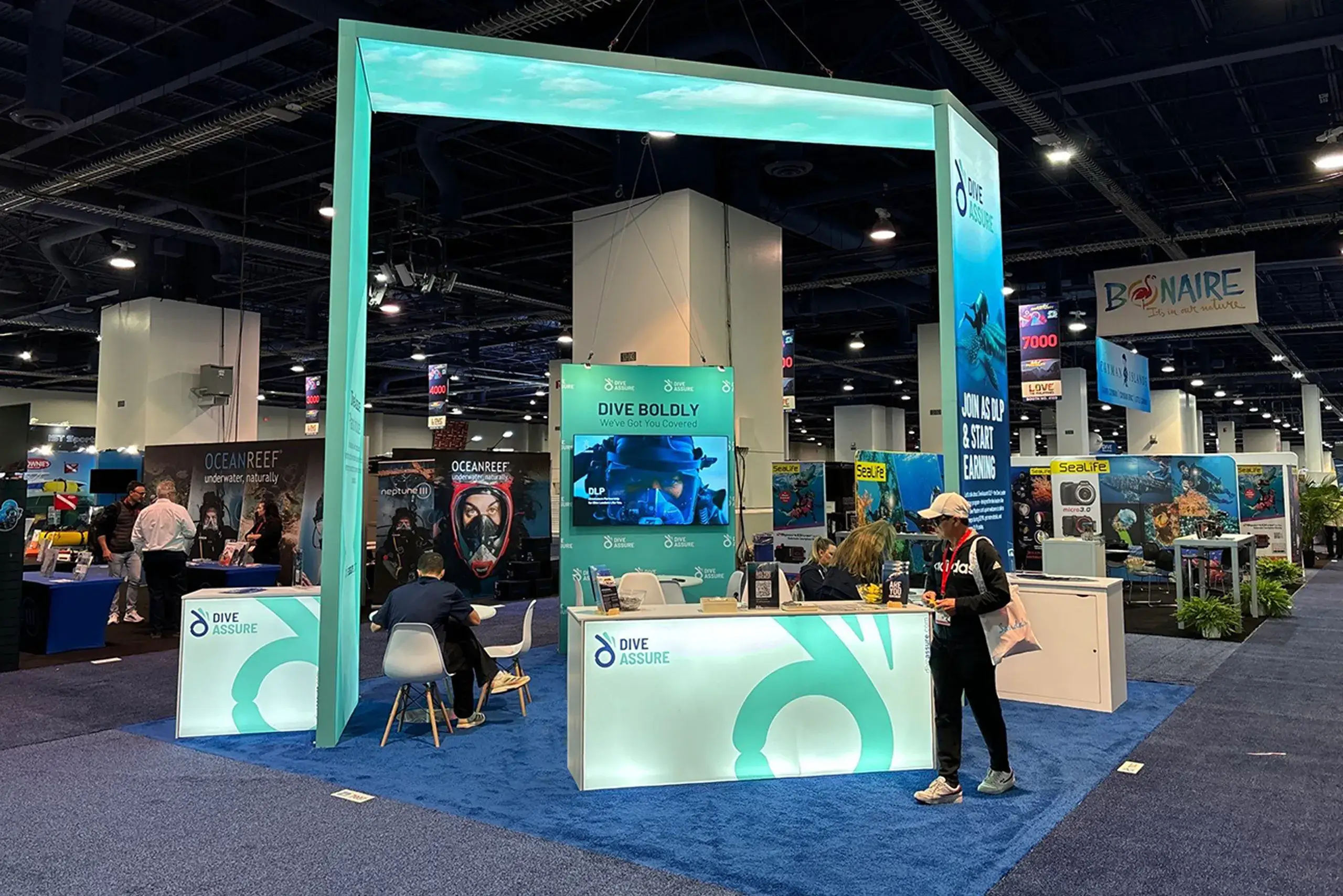 20x20 Exhibit Booth for Dive Assure at Dema, Built by Exponents in  Las Vegas, NV  