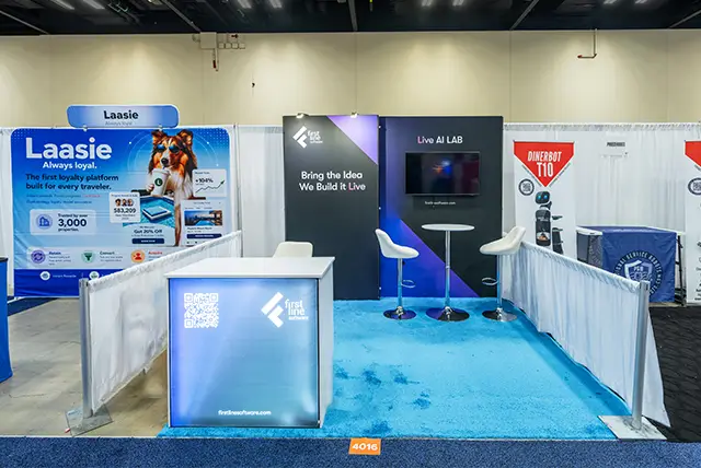 10x10 Trade Show Display Rental for First line Software at HITEC, Designed and Built by Exponents in San Antonio