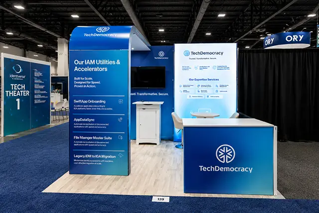 10x10 Trade Show Display for Techdemocracy at Identiverse, Designed and Built by Exponents in Las Vegas